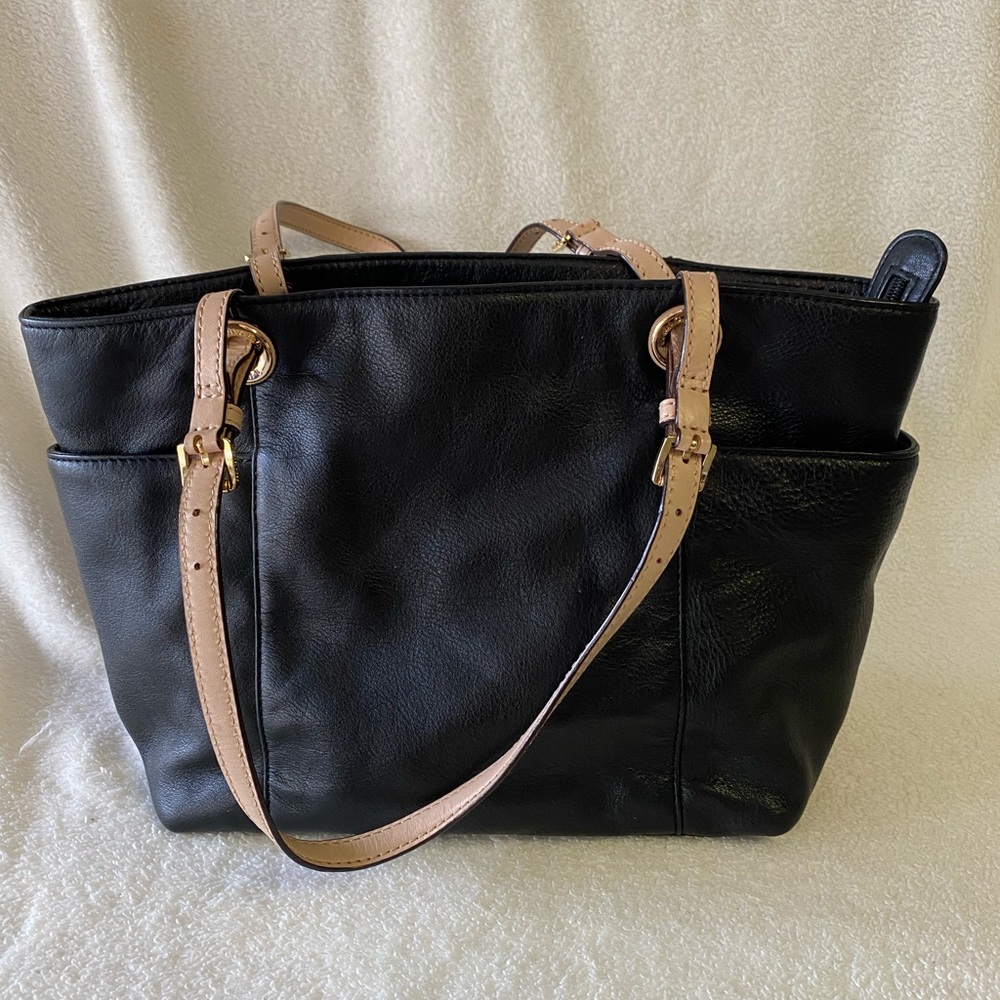 Black Leather Michael Kors Purse W/ Tan Straps